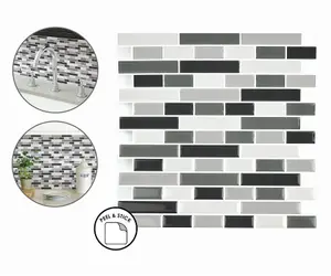 Smoked Glass Backsplash Tiles Peel & Stick 4pcs White Grey Black Home Wall Self Adhesive Stickers