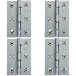 4 PACK - PAIR Double Steel Washered Butt Hinge - 76 x 50mm Satin Chrome Door Fixing