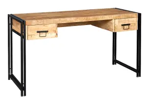 Kingwood Industrial Vintage Up-Cycled Style Solid Wood & Metal 2 Drawers Computer Table