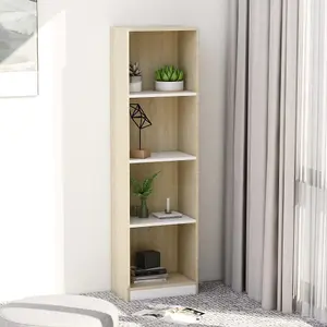 Berkfield 4-Tier Book Cabinet White and Sonoma Oak 40x24x142 cm Engineered Wood