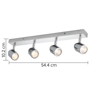 4 Lights Adjustable Bar Ceiling Spotlight, Modern Lighting GU10 Bulb Base Polished Chrome Finish