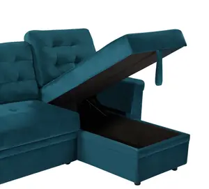 Corner Sofa Bed, L-Shaped Corner Sofa Bed with Storage, Settee Sleep Reversible Storage Chaise - Velvet Green