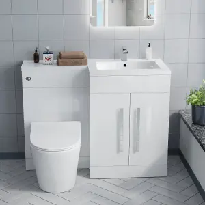 Nes Home Aric 1100mm Right Hand Vanity Sink Unit Back to Wall WC Rimless Toilet Bathroom Suit