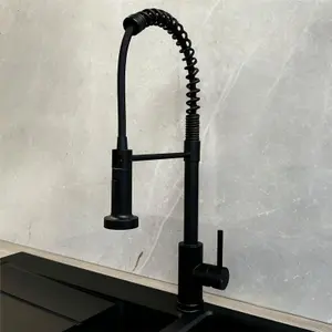 Liquida CT592MB Spring Style Black Kitchen Mixer Tap With Pull Out Spray Head