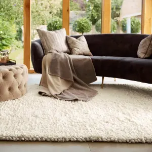 White Luxurious , Plain , Shaggy , Wool Easy to Clean Rug for Living Room, Bedroom - 160cm X 230cm