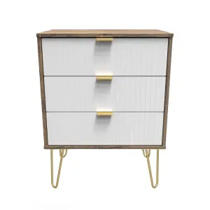 Linear Ready assembled Matt white dark oak effect 3 Drawer Chest of drawers (H)740mm (W)575mm (D)395mm