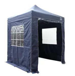 All Seasons Gazebos 2x2 Full Waterproof Pop Up Gazebo with 4 Heavyweight Side Panels and Accessories Navy Blue