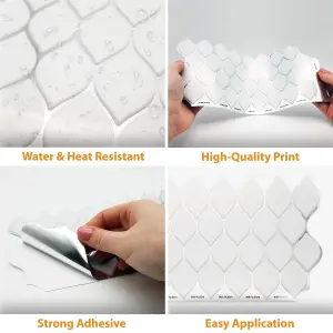 Walplus Brilliant White Silver Leaf Tile Stickers 2D Multipack 24Pcs