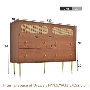 Rattan Wooden Chest of Drawers Sideboard Cabinet for Bedroom Console Table for Living Room