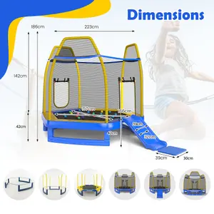 Costway 7FT Kids Trampoline Toddler Fitness Jumper Safety Enclosure Ladder With Slide