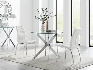 Furniturebox UK Novara 100cm Round Dining Table & 2 White Isco Chairs