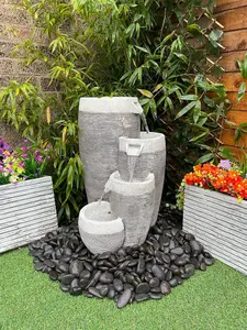 4 Circular Pouring Pots Traditional Solar Water Feature