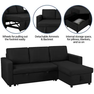 Yaheetech Black Reversible Sectional Sofa with Chaise for Limited Spaces