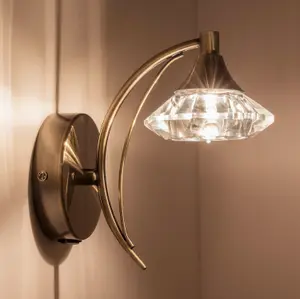 Single Wall Light and Sconce, Antique Brass Finish, Clear Glass Shade, G9 Bulb Cap