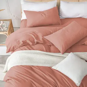 Rienk Super Soft 250 TC Microfibre Reversible Plain Duvet Cover Set With Pillow Cases Peach / Double + 2 Standard Pillowcases