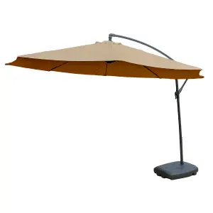 KCT Garden Parasol 3.5m Large Mocha Cantilever with Base