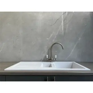 Liquida ELL15WH 1.5 Bowl Comite Reversible Inset White Kitchen Sink With Wastes