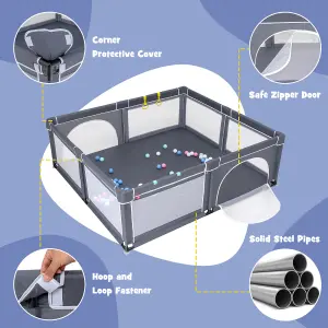 Costway Baby Playpen Large Safety Infant Activity Center W/ 50 PCS Ocean Balls 206 x 186 cm