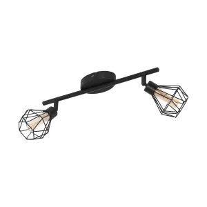 Flush 2 Spot Ceiling Light Colour Black Steel Shade Amber Glass Bulb G9 2x3W