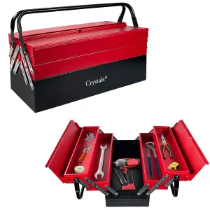 Heavy Duty 25'' Metal Cantilever Toolbox 5 Tray Storage Tool Box (470mm, Red)