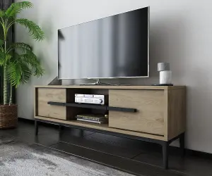 Decorotika Eslem TV Stand, TV Cabinet, TV Unit with Two Shelves and Two Cabinets - Oud Oak Pattern and Black