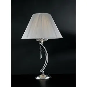 Luminosa ORCHESTRA Table Lamp with Round Tapered Shade Chrome, K9 Crystals With Fabric 35x53.5cm