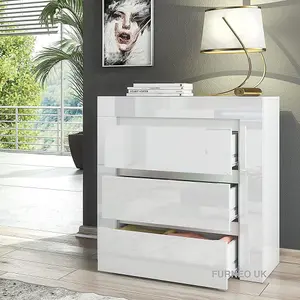 Furneo Modern White 3 Drawer Chest of Drawers Cabinet Storage Matt & High Gloss Clifton15