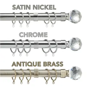 Metal Curtain Pole Set Extendable 40cm to  144 cm Satin Nickel Curtain Rail 25mm