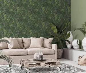 Erismann Tropical Palm Leaf Leaves Jungle Wallpaper Vinyl Botanical Greenery Green 10081-07