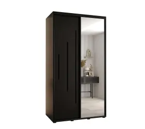 Sleek Black Mirrored Cannes XIII Sliding Wardrobe H2050mm W1300mm D600mm with Custom Black Steel Handles and Decorative Strips