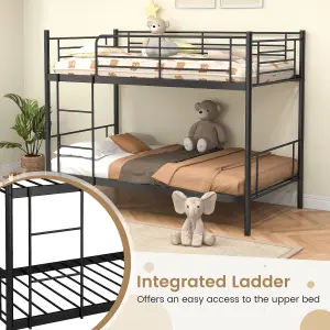 Costway 3FT Metal Bunk Bed Single over Single Loft Bed Frame W/ Ladder Safety Guardrail Black