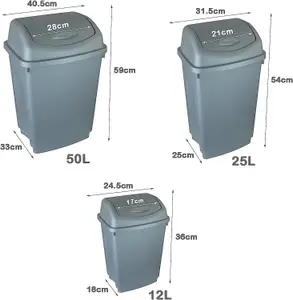 simpa 25L Silver Plastic Swing Lid Bin - Set of 2 Bins