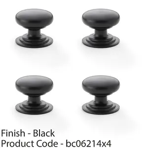 4 PACK - Stepped Round Door Knob - Matt Black 32mm Classic Kitchen Cabinet Pull Handle