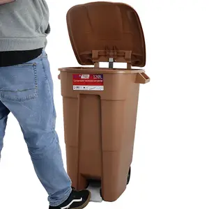 120 Litre Wheelie Bin with Foot Pedal - Brown Base & Brown Lid