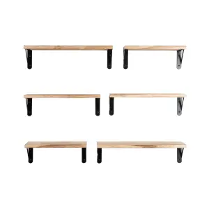 Floating Shelf Wall Mounted 6 Wood Shelves With Metal Brackets