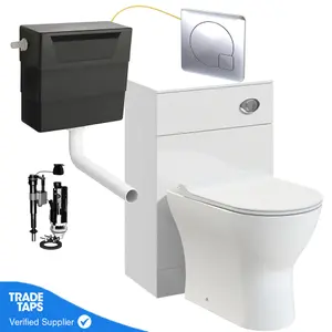 White Back to Wall WC Toilet Unit 500mm with Cistern and Flush Plate