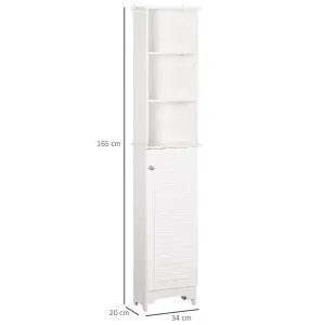 HOMCOM 165cm Freestanding Slimline Bathroom Storage Cabinet w/ 6 Shelves White