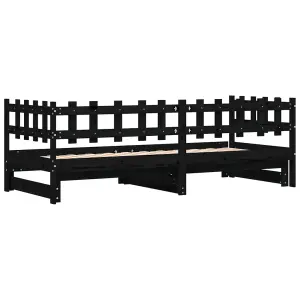 Berkfield Pull-out Day Bed Black 2x(80x200) cm Solid Wood Pine