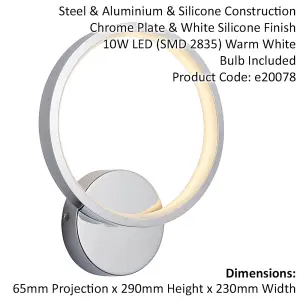 Round Bathroom Wall Light Fitting - Chrome Plate & White Diffuser - Warm White