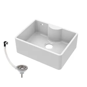 595mm - Single Bowl Fireclay Butler Kitchen Sink - Ledge , Overflow & Waste