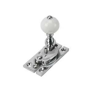 Sash Heritage Claw Fastener with White Ceramic Knob (Locking) - Polished Chrome