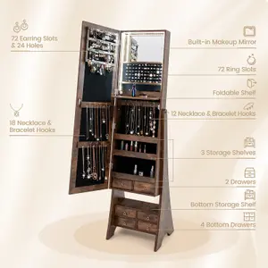 COSTWAY Freestanding Jewelry Cabinet Floor Jewelry Armoire Organizer