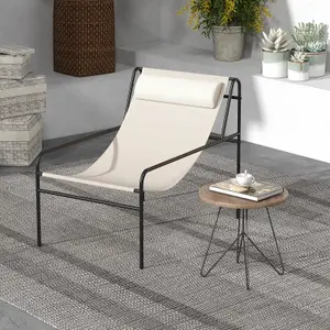 Costway Garden Patio Modern Sling Lounge Accent Chair Metal Frame Leisure Chair w/ Removable Headrest Pillow