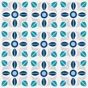 QuoteMyWall Blue & Grey Pattern Tile Stickers Pack Peel & Stick Tile Decals For Kitchen & Bathroom (16 Pack)