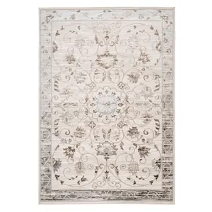 Beige Floral Patterned Border Bedroom Living Area Rug 120x170cm