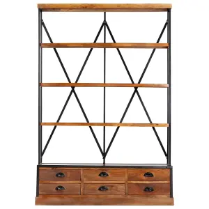 Berkfield 4-Tier Bookcase with 6 Drawers 122x36x181 cm Solid Mango Wood