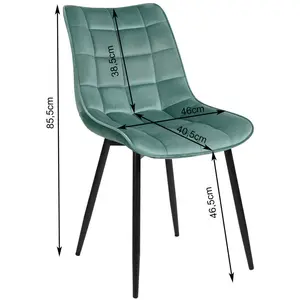 Set Of 4 Dining Room Chairs Kitchen Chair Cushioned Chair Design Chair With Backrests With Fabric Seat And Metal Frame Turquoise