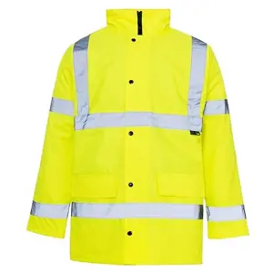 Large (L) High Visibility Waterproof Safety Workwear Bomber Jacket With a Fluorescent Concealed Hood