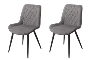 PAIR of Grey Aspen diamond stitch fabric dining chairs, black tapered legs