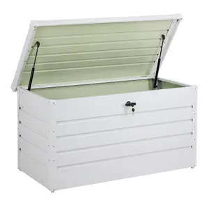 4x2 ft Waterproof Metal Large Outdoor Garden Storage Box Lockable Flat Roof 350 L,White